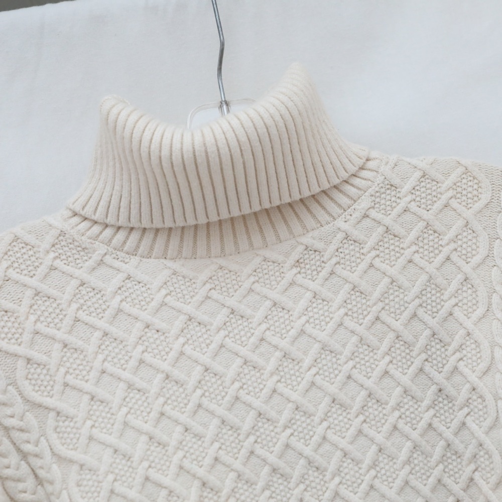 Tahari Cable stitch Turtleneck Sweater stretch cozy winter warm off-white cottag - Picture 7 of 8